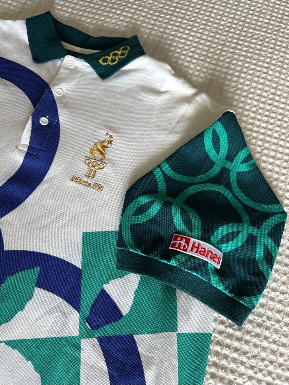 Brand new Vintage 1996 Atlanta Olympics Haynes White staff Polo with graphics - Picture 5 of 8